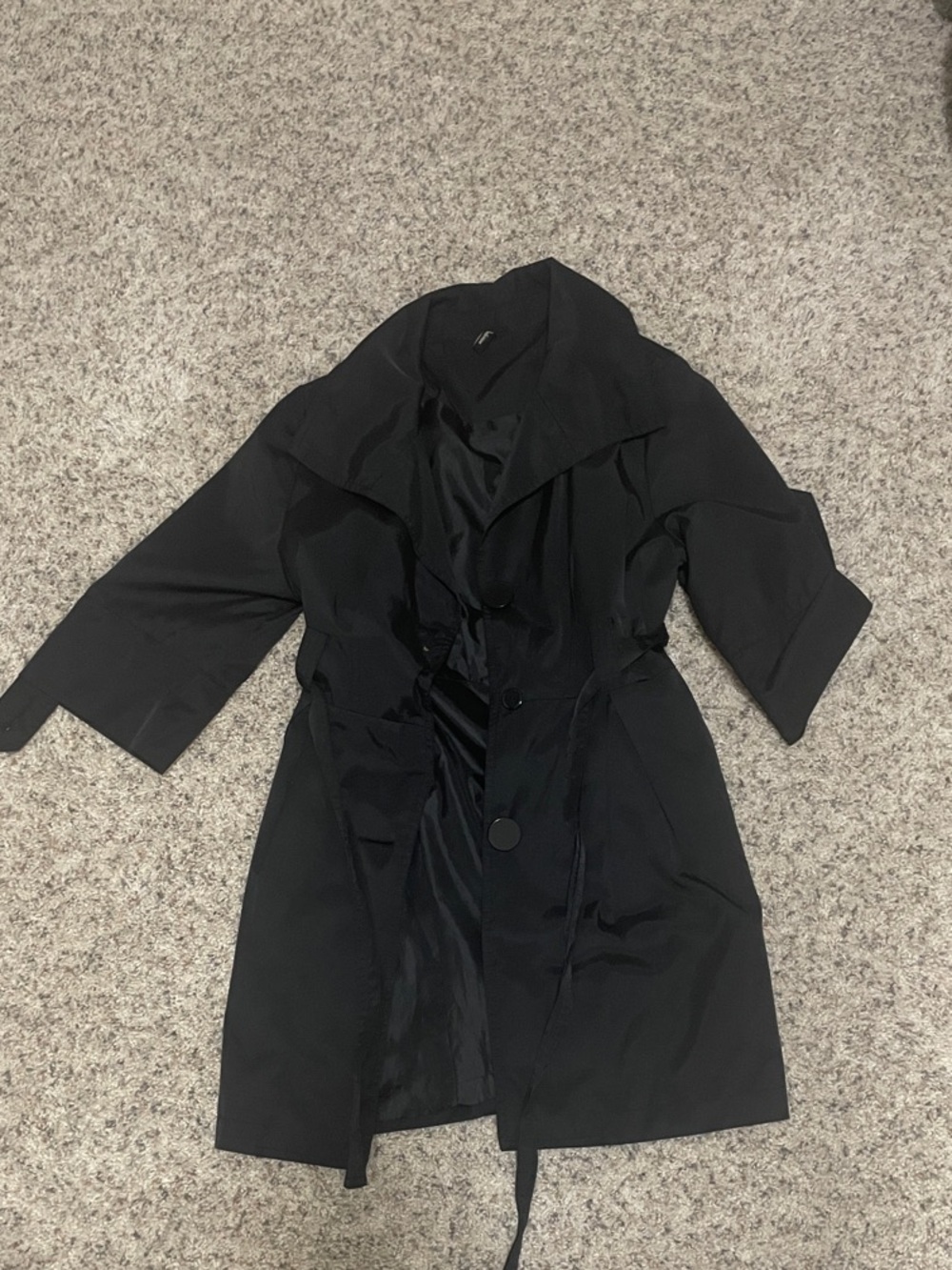 ambition Black Mid-Length Trench Coat with Belt